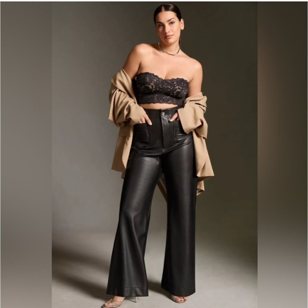 New Anthropologie Maeve the Colette Cropped Wide-Leg Faux Leather Pants